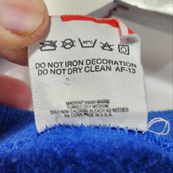 Vtg NIKE FRUIT OF THE LOOM Royal Blue Orange Swoosh Crewneck Sweatshirt Made USA - Picture 6 of 6